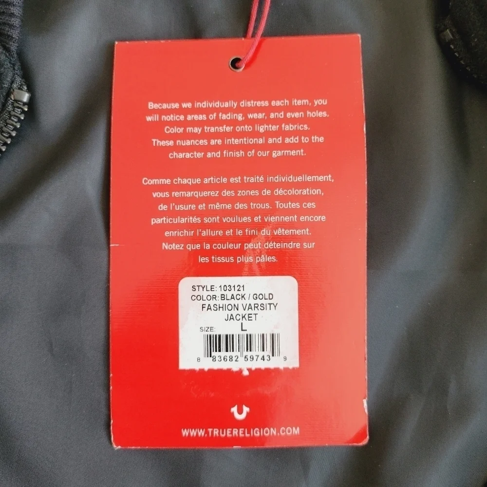 True Religion Black Wool Blend Varsity Jacket